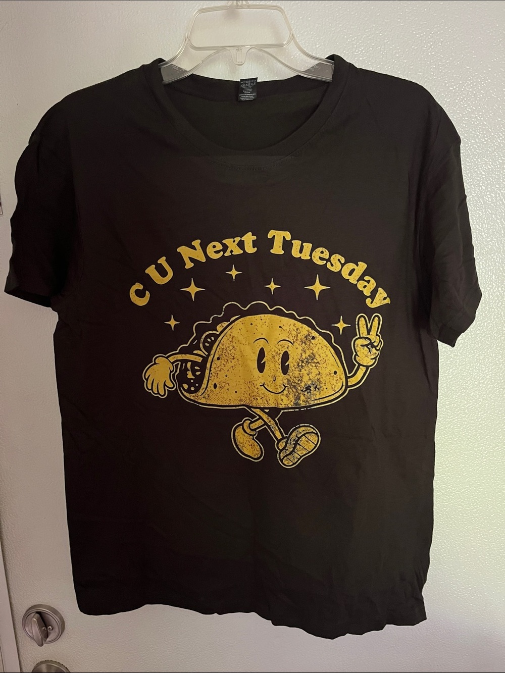 NWOT Black Graphic Tee with Yellow Taco "C U Next Tuesday"